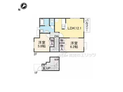 カリーノパレス(2LDK/2階)の間取り写真