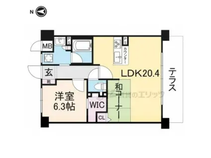 K-TERRACEあやめ池(1LDK/2階)の間取り写真