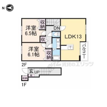 ドゥ メゾンB(2LDK/2階)の間取り写真