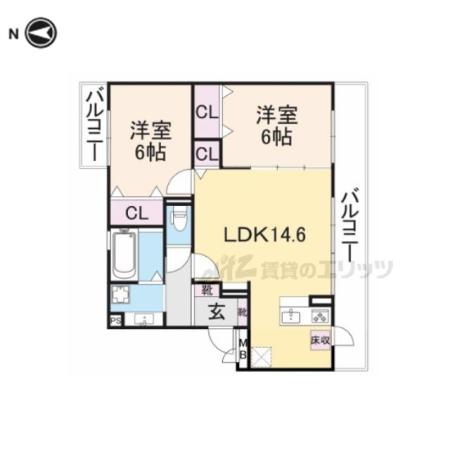 コーポ大安寺(2LDK/1階)の間取り写真