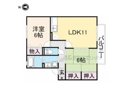 サニーハイツ・学園中(2LDK/1階)の間取り写真