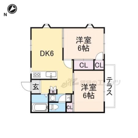 アイワハイツ(2DK/1階)の間取り写真