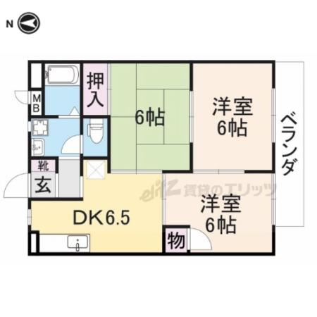 ビエント生駒(3DK/1階)の間取り写真