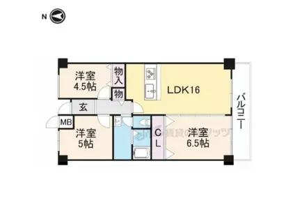 グランドパレス学園前(3LDK/4階)の間取り写真