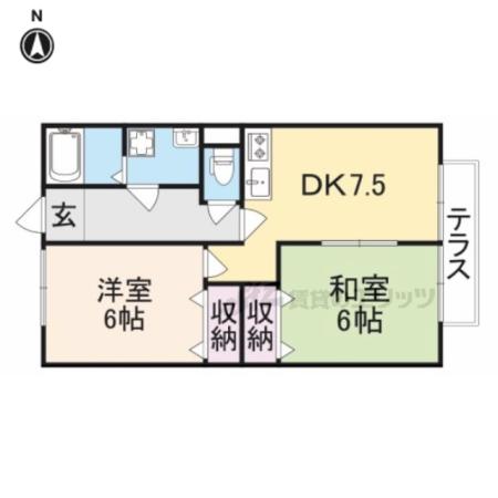 ライフステージ広瀬引土(2DK/1階)の間取り写真