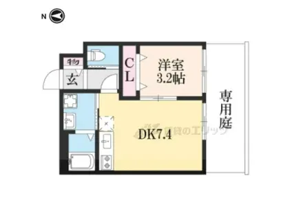 マレッタ京都天神川(1DK/1階)の間取り写真