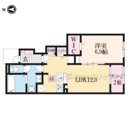 グレイス木津川(1LDK/1階)の間取り写真