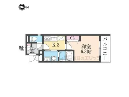 クレアール郡山(1K/2階)の間取り写真