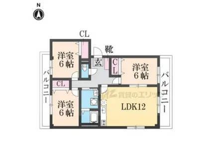 クレスト東生駒(3LDK/3階)の間取り写真