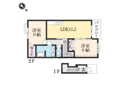 サウス ウェルズ(2LDK/2階)の間取り写真