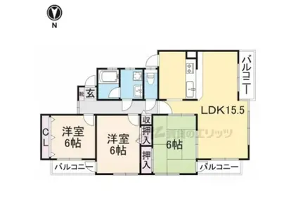 富雄サンパレス号館(3LDK/3階)の間取り写真