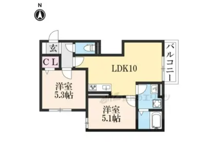 リニュエラ香里園町(2LDK/2階)の間取り写真