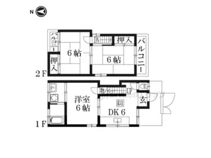 東海道本線 桂川駅(京都) 徒歩8分 2階建 築43年(3DK)の間取り写真