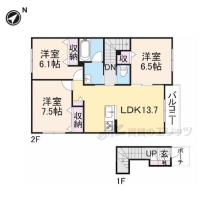 ヴァンヴェール生駒(3LDK/2階)の間取り写真