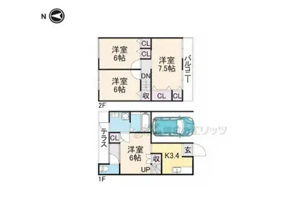 京阪電気鉄道京阪線 牧野駅 徒歩32分 2階建 築55年(4K)の間取り写真
