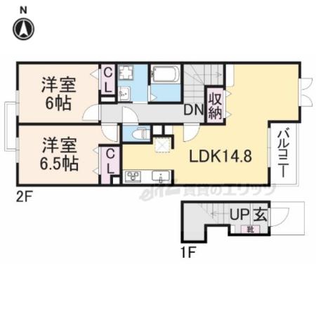 サンシャインヴィレッジ桜井 B(2LDK/2階)の間取り写真