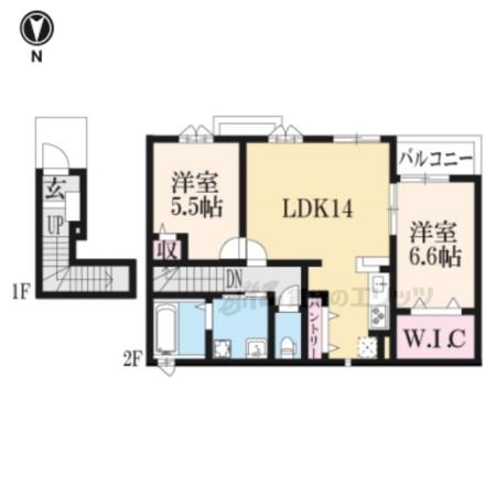 グランディール(2LDK/2階)の間取り写真