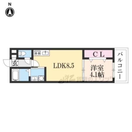 ジーメゾン山科マニフィコ(1LDK/2階)の間取り写真