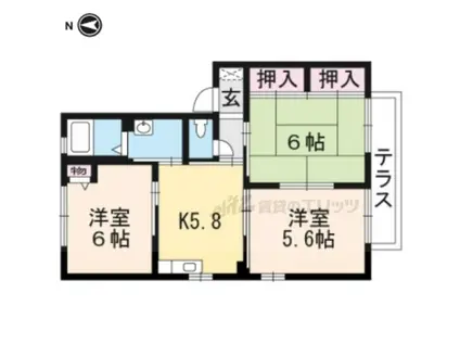 ディアコートE(3K/2階)の間取り写真