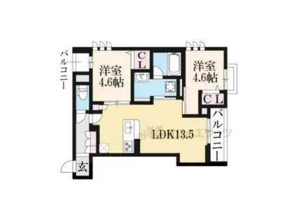 ヴィスターリ桂(2LDK/3階)の間取り写真