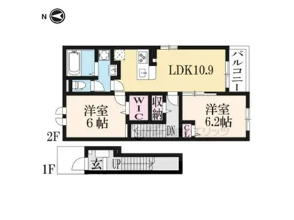 アウフヘーベン(2LDK/2階)の間取り写真