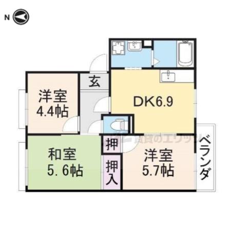 アルカディアA・B(3DK/2階)の間取り写真