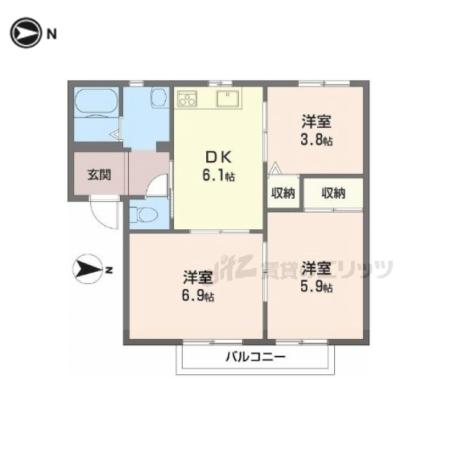ディアコートA・B(3DK/1階)の間取り写真