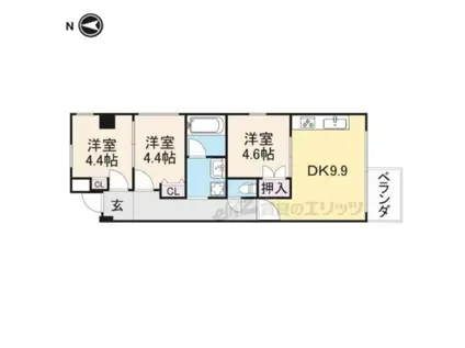 レオン光善寺(3DK/3階)の間取り写真