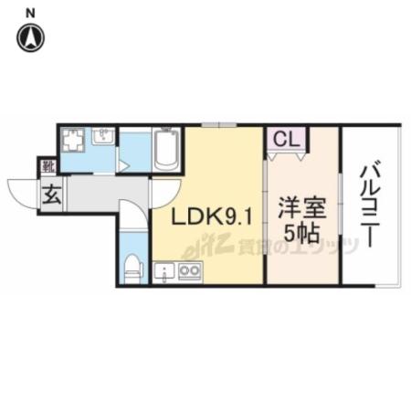 クレアーレ西陣(1LDK/1階)の間取り写真