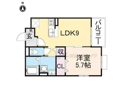 グランソレイユ楠葉(1LDK/1階)の間取り写真