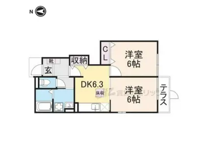 ミニョンストリート(2DK/1階)の間取り写真