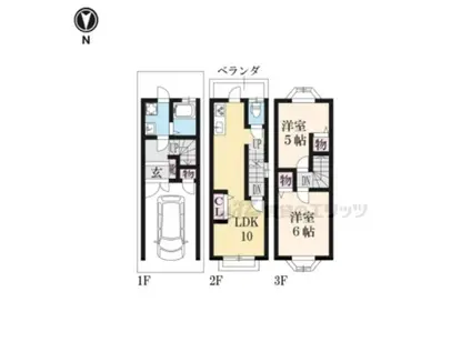 山陰本線 円町駅 徒歩11分 3階建 築29年(2LDK)の間取り写真
