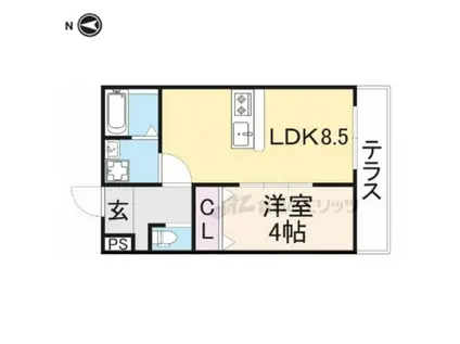 ウィズ・交野(1LDK/2階)の間取り写真