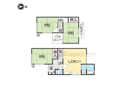 近鉄京都線 久津川駅 徒歩9分 2階建 築51年(3LDK)の間取り写真