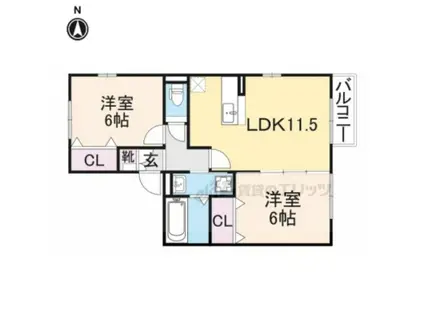ヴィルヌーブA棟(2LDK/2階)の間取り写真
