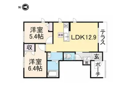 ヴェルチェ橿原運動公園B(2LDK/1階)の間取り写真