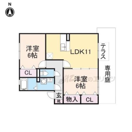 パセオ真美D棟(2LDK/1階)の間取り写真