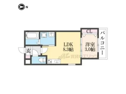 ルシェリア山科(1LDK/1階)の間取り写真