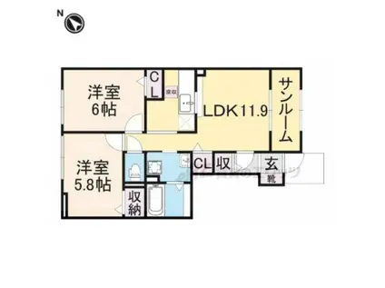 アンファミーユ(2LDK/1階)の間取り写真
