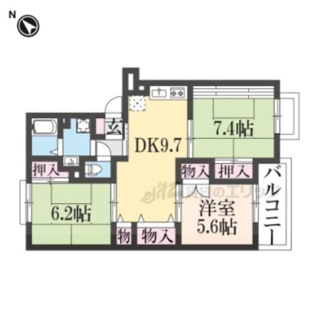 サンライズ星田 B棟(3DK/3階)の間取り写真
