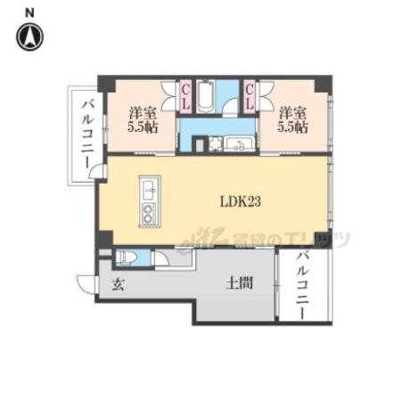 きたまちアパートメント(2LDK/3階)の間取り写真