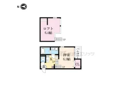 ハーモニーテラス深草十九軒町(1K/2階)の間取り写真