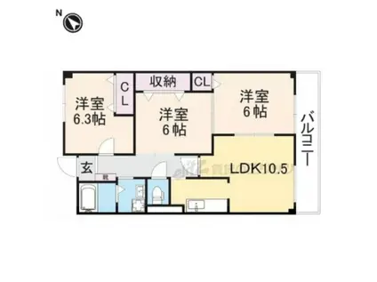 プリムローズ(2LDK/3階)の間取り写真