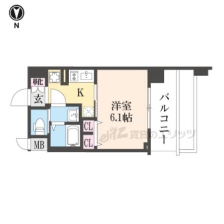プレサンス 京都室町通 紫水(1K/2階)の間取り写真