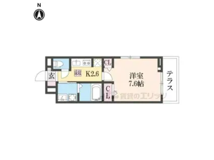 カーサ フェンテ(1K/1階)の間取り写真