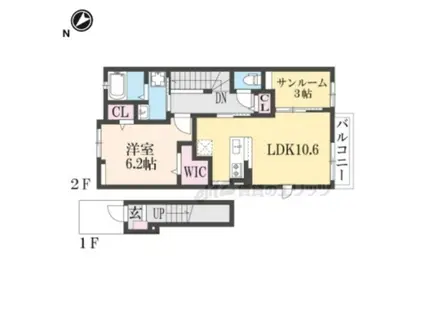 コート・ド・ブラン(1LDK/2階)の間取り写真