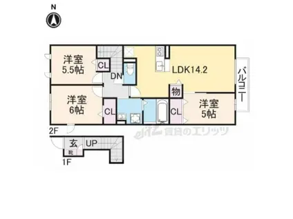 メゾンフルール トモ B棟(3LDK/2階)の間取り写真