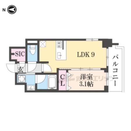 エステムコート京都 梅小路公園(1LDK/6階)の間取り写真