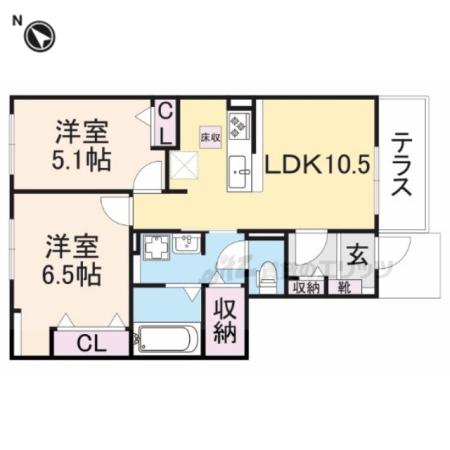 グレイシス星田(2LDK/1階)の間取り写真