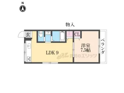 シャンテ香里ケ丘3(1LDK/2階)の間取り写真